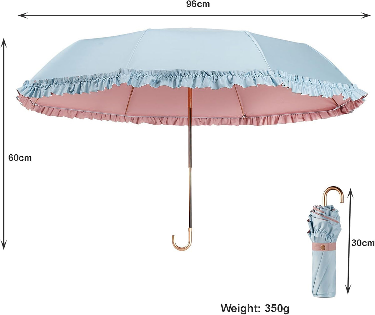 Floral Edge Compact Umbrella Folding Anti-UV Parasol with Hook Handle Sunproof Rainproof & Windproof Umbrella