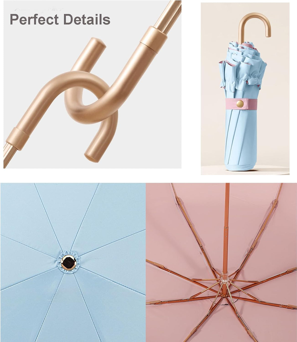 Floral Edge Compact Umbrella Folding Anti-UV Parasol with Hook Handle Sunproof Rainproof & Windproof Umbrella