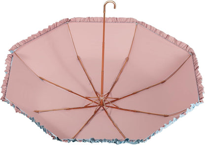 Floral Edge Compact Umbrella Folding Anti-UV Parasol with Hook Handle Sunproof Rainproof & Windproof Umbrella