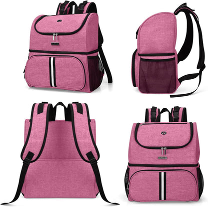 Pet Travel Bag, Double-Layer Pet Supplies Backpack (for All Pet Travel Supplies), Pet Travel Backpack with 2 Silicone Collapsible Bowls and 2 Food Baskets Pink