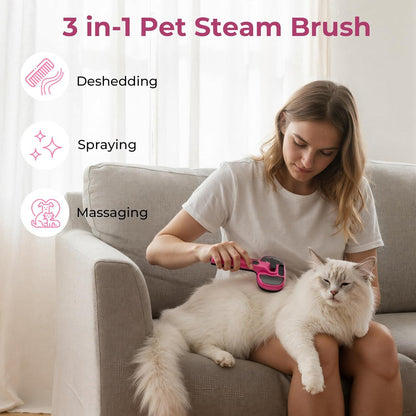 Self-Cleaning Steam Dog Cat Brush for Heavy Shedding/Long Coats Pink | Gentle, Undercoat removal & smoothing, Shedding control, For water-anxious pets, 2 cool mist modes, XL tank, 240-min runtime