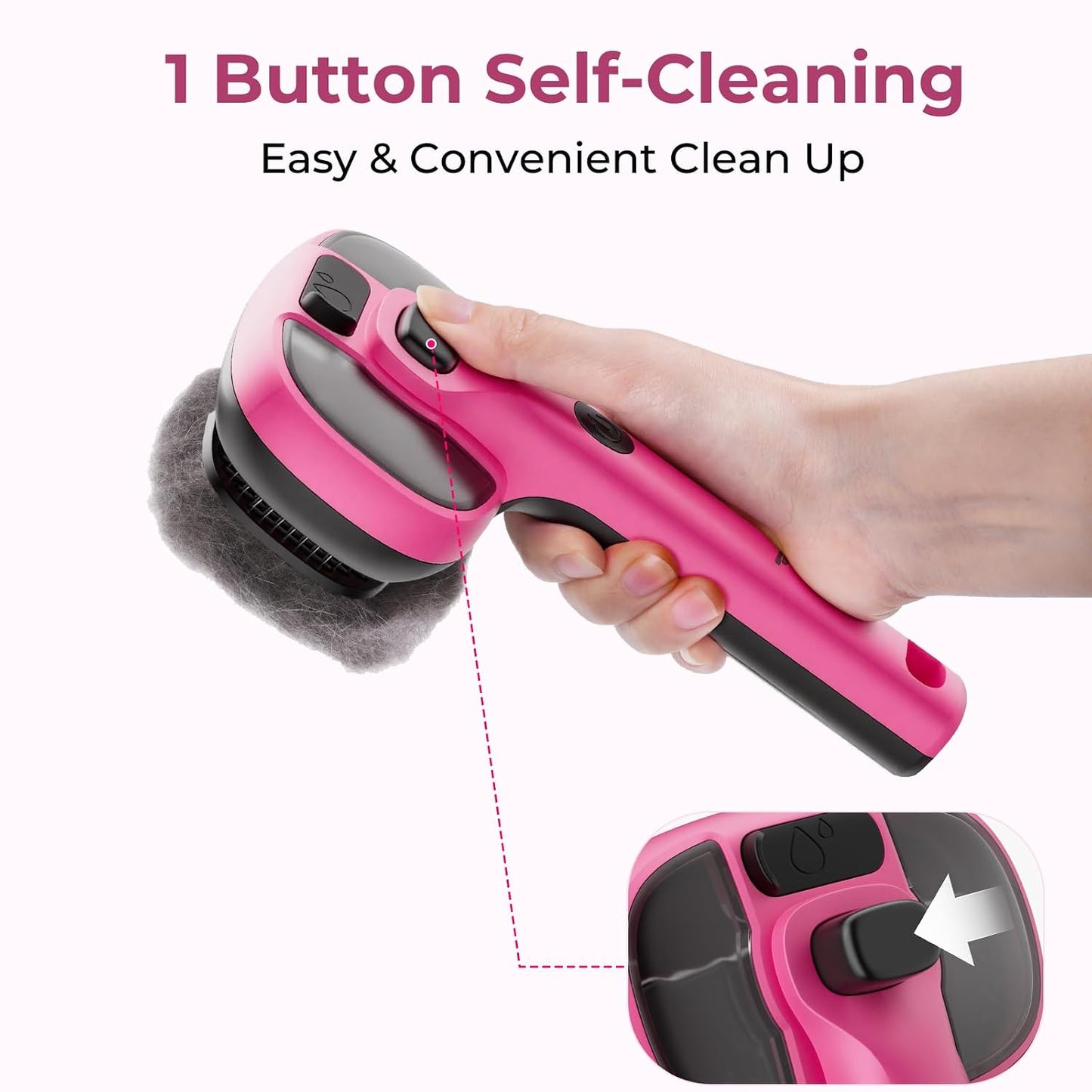Self-Cleaning Steam Dog Cat Brush for Heavy Shedding/Long Coats Pink | Gentle, Undercoat removal & smoothing, Shedding control, For water-anxious pets, 2 cool mist modes, XL tank, 240-min runtime