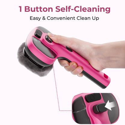 Self-Cleaning Steam Dog Cat Brush for Heavy Shedding/Long Coats Pink | Gentle, Undercoat removal & smoothing, Shedding control, For water-anxious pets, 2 cool mist modes, XL tank, 240-min runtime