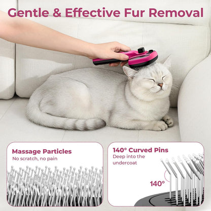 Self-Cleaning Steam Dog Cat Brush for Heavy Shedding/Long Coats Pink | Gentle, Undercoat removal & smoothing, Shedding control, For water-anxious pets, 2 cool mist modes, XL tank, 240-min runtime