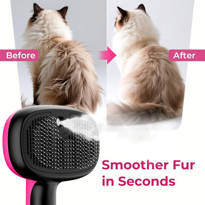 Self-Cleaning Steam Dog Cat Brush for Heavy Shedding/Long Coats Pink | Gentle, Undercoat removal & smoothing, Shedding control, For water-anxious pets, 2 cool mist modes, XL tank, 240-min runtime