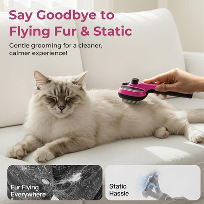 Self-Cleaning Steam Dog Cat Brush for Heavy Shedding/Long Coats Pink | Gentle, Undercoat removal & smoothing, Shedding control, For water-anxious pets, 2 cool mist modes, XL tank, 240-min runtime
