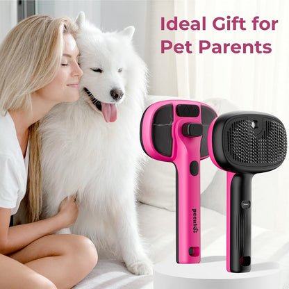 Self-Cleaning Steam Dog Cat Brush for Heavy Shedding/Long Coats Pink | Gentle, Undercoat removal & smoothing, Shedding control, For water-anxious pets, 2 cool mist modes, XL tank, 240-min runtime