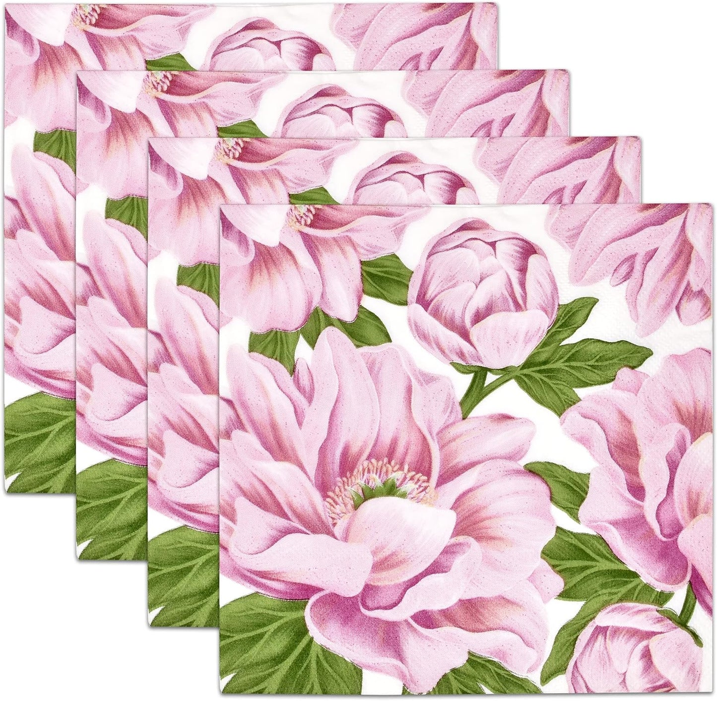 Gift Boutique 100 Pink Peony Floral Luncheon Napkins Disposable Paper Peonies Flower Lunch Napkin for Spring Summer Baby Shower Birthday Tableware Party Supplies