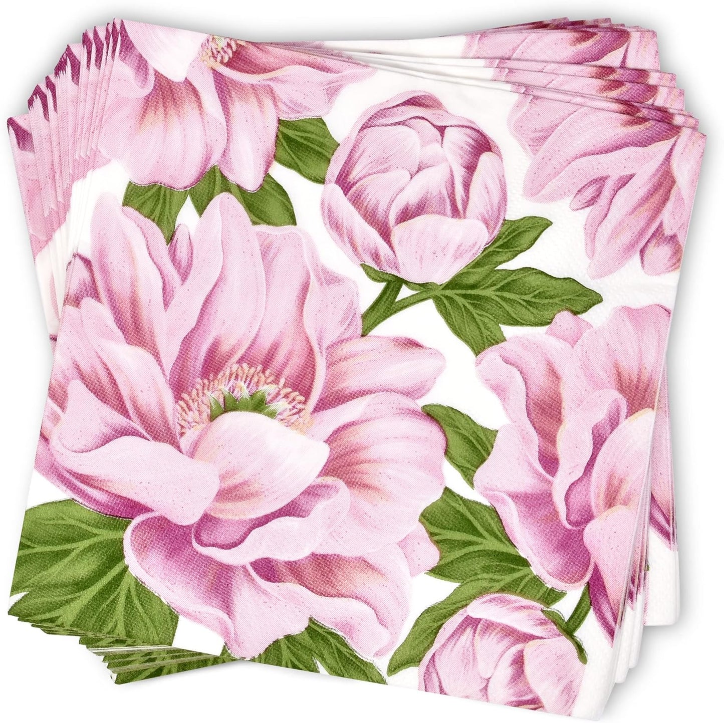 Gift Boutique 100 Pink Peony Floral Luncheon Napkins Disposable Paper Peonies Flower Lunch Napkin for Spring Summer Baby Shower Birthday Tableware Party Supplies