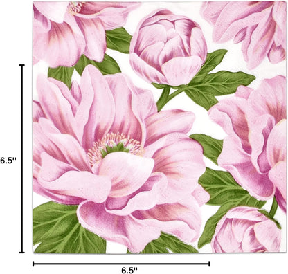Gift Boutique 100 Pink Peony Floral Luncheon Napkins Disposable Paper Peonies Flower Lunch Napkin for Spring Summer Baby Shower Birthday Tableware Party Supplies