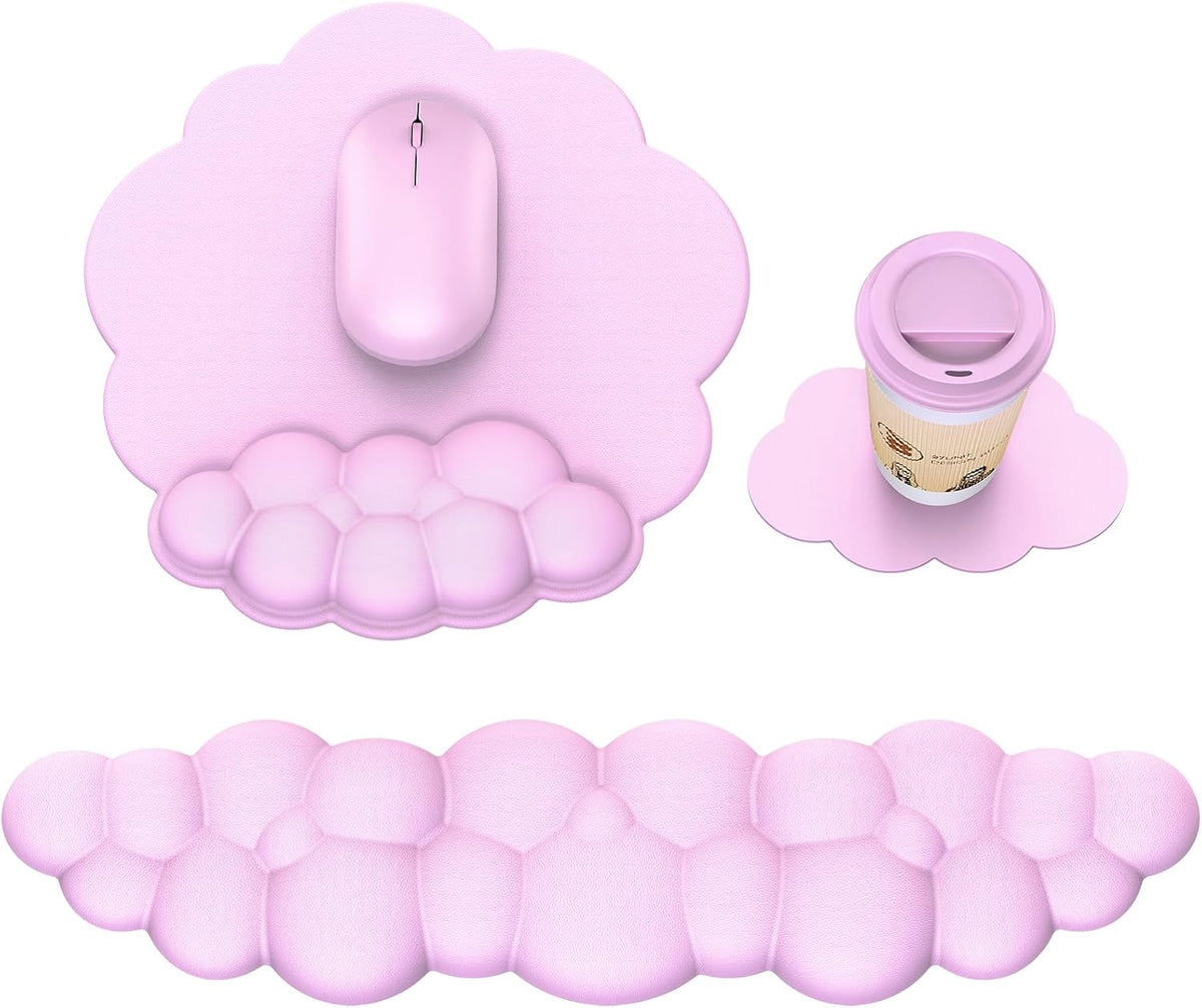 Cloud Mouse Pad with Wrist Rest, Cloud Keyboard Wrist Rest, Mouse Pad Wrist Support, Ergonomic Keyboard Mouse Wrist Support (Pink)