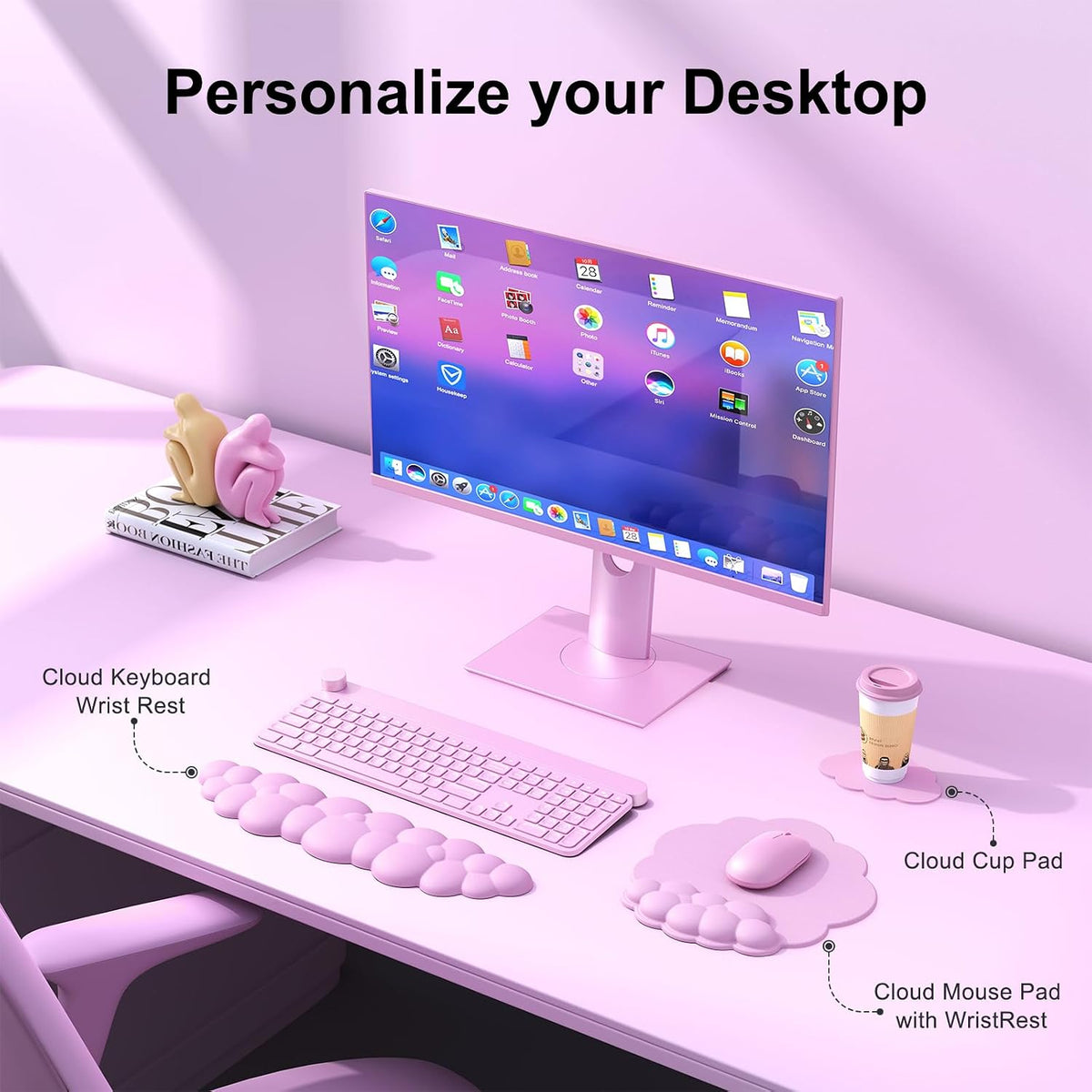 Cloud Mouse Pad with Wrist Rest, Cloud Keyboard Wrist Rest, Mouse Pad Wrist Support, Ergonomic Keyboard Mouse Wrist Support (Pink)