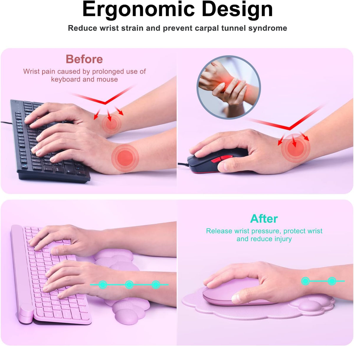 Cloud Mouse Pad with Wrist Rest, Cloud Keyboard Wrist Rest, Mouse Pad Wrist Support, Ergonomic Keyboard Mouse Wrist Support (Pink)