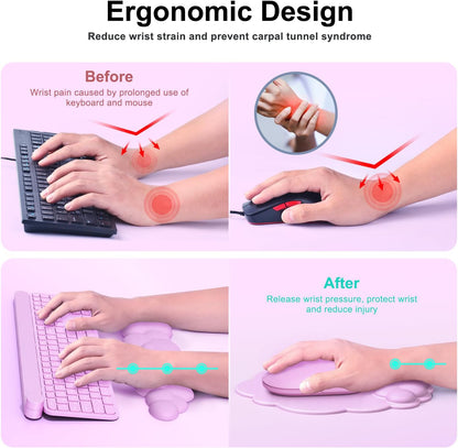 Cloud Mouse Pad with Wrist Rest, Cloud Keyboard Wrist Rest, Mouse Pad Wrist Support, Ergonomic Keyboard Mouse Wrist Support (Pink)
