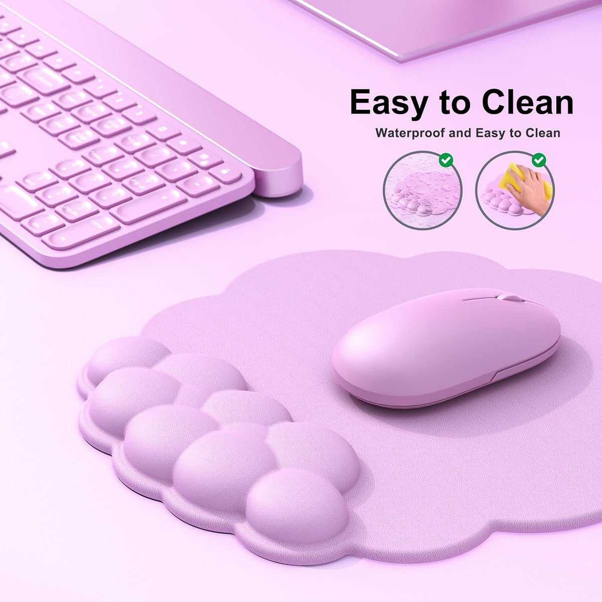 Cloud Mouse Pad with Wrist Rest, Cloud Keyboard Wrist Rest, Mouse Pad Wrist Support, Ergonomic Keyboard Mouse Wrist Support (Pink)