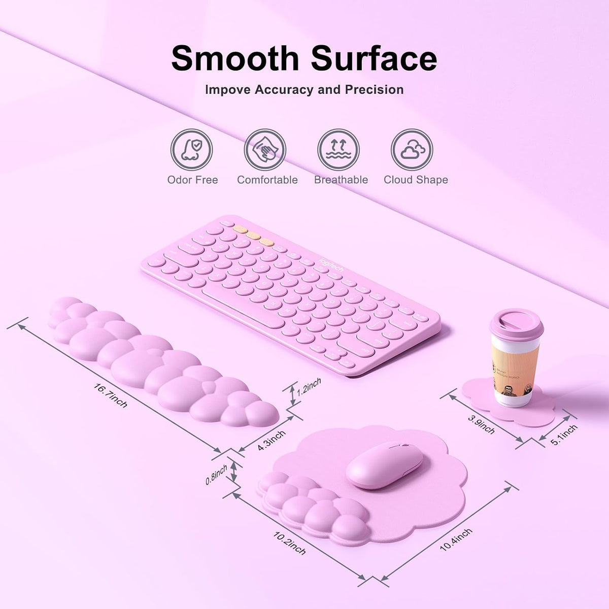 Cloud Mouse Pad with Wrist Rest, Cloud Keyboard Wrist Rest, Mouse Pad Wrist Support, Ergonomic Keyboard Mouse Wrist Support (Pink)