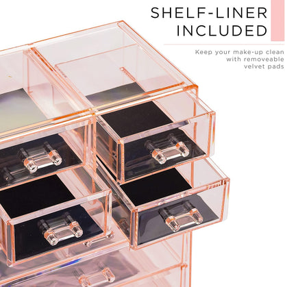 Makeup Organizer, 7-Drawer Acrylic 2-Piece Set (Pink)