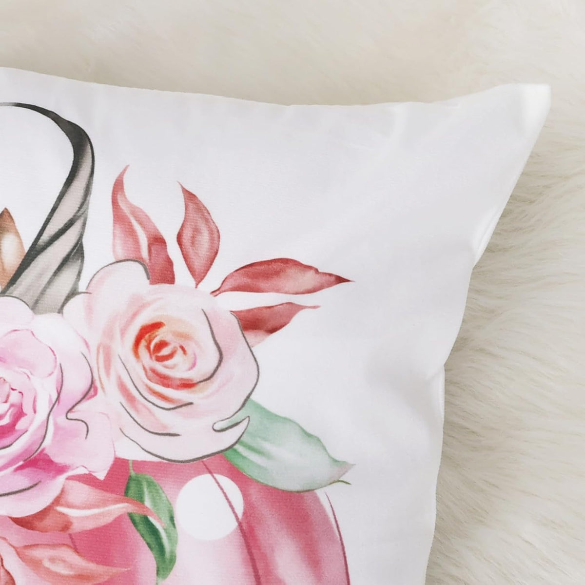 Fall Pumpkin Throw Pillow Covers, Pink Pumpkins Flowers Autumn Velvety Decorative Pillowcases for Sofa Bed Home Patio Set of 4, 18 x 18 Inches