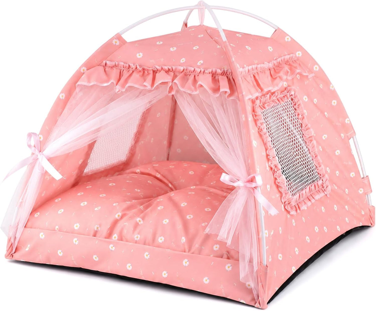 Pink Princess Cat Bed Dog Tent, Indoor House for Small Puppies and Kittens