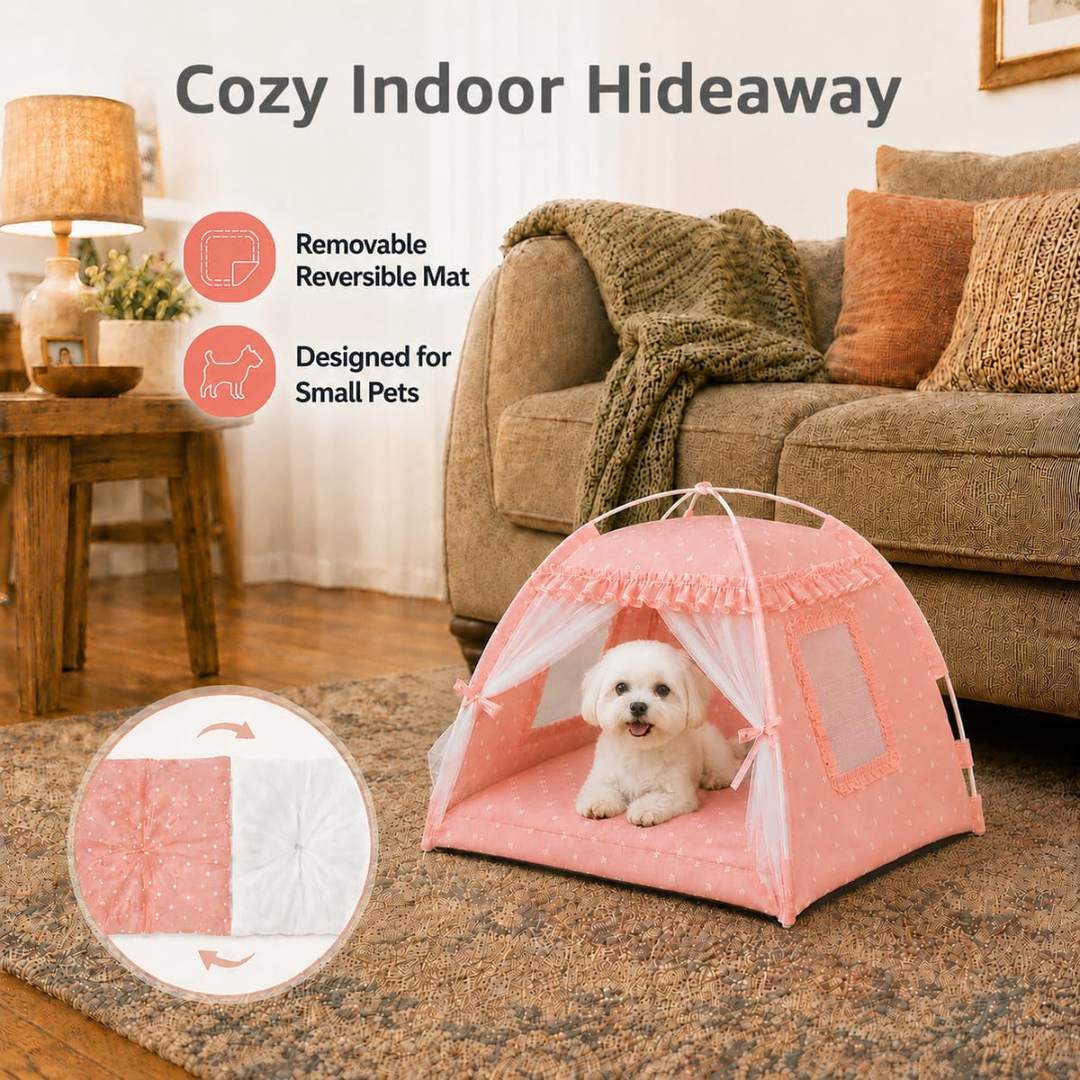 Pink Princess Cat Bed Dog Tent, Indoor House for Small Puppies and Kittens