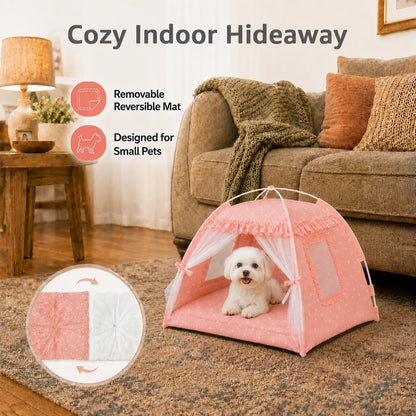 Pink Princess Cat Bed Dog Tent, Indoor House for Small Puppies and Kittens
