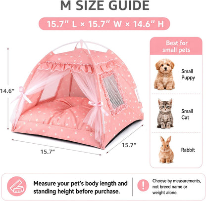 Pink Princess Cat Bed Dog Tent, Indoor House for Small Puppies and Kittens