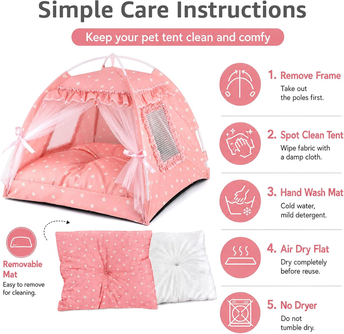 Pink Princess Cat Bed Dog Tent, Indoor House for Small Puppies and Kittens
