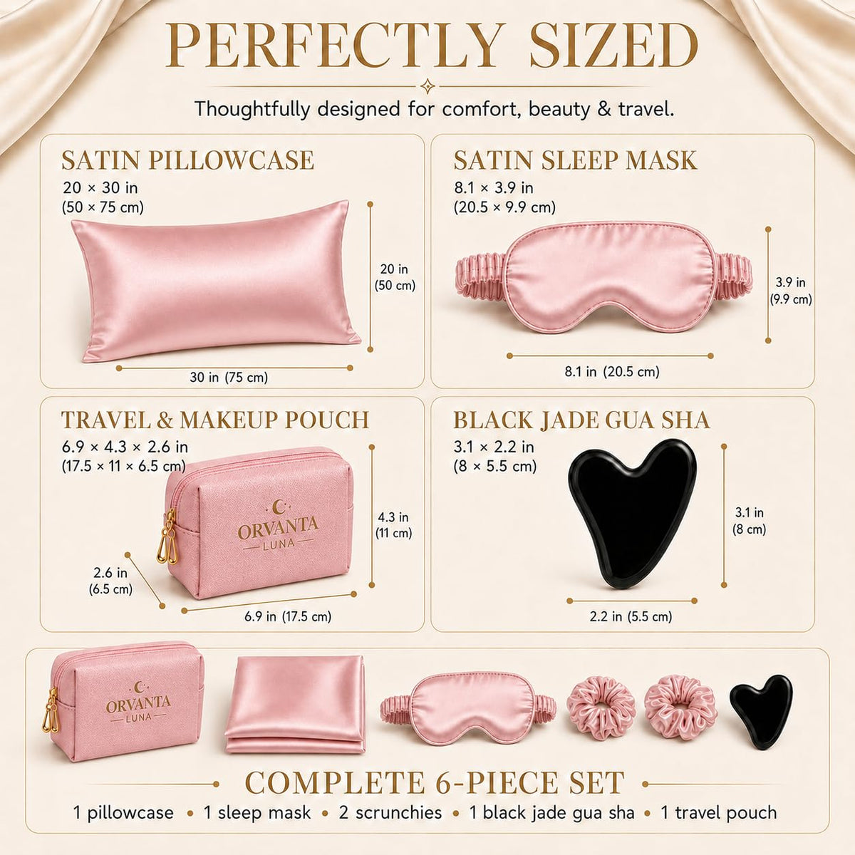 Luxury 6-Piece Satin Sleep Set and Self Care Gift Set for Women