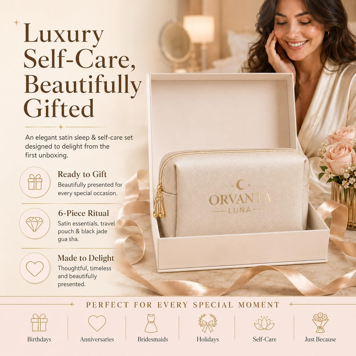 Luxury 6-Piece Satin Sleep Set and Self Care Gift Set for Women