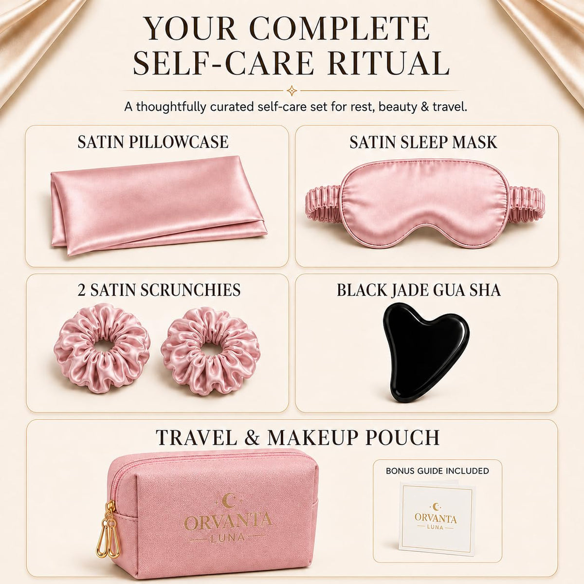 Luxury 6-Piece Satin Sleep Set and Self Care Gift Set for Women