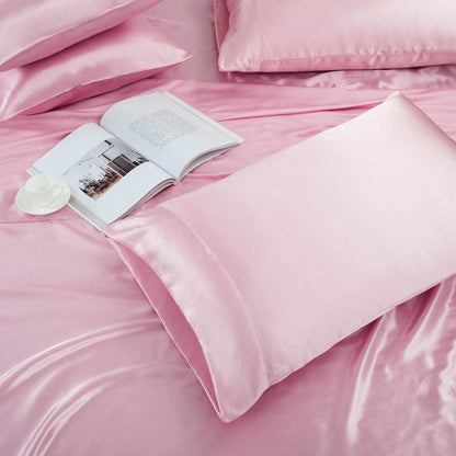 4 Piece Set Pink Satin Sheets Twin Size