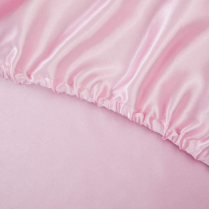 4 Piece Set Pink Satin Sheets Twin Size