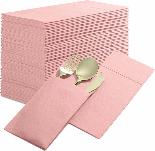 Linen-Feel Dinner Napkins With Flatware Pocket, 50-Count, Mellow Rose