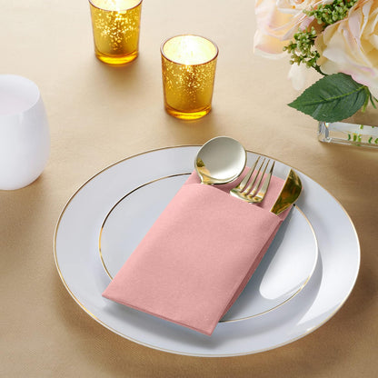 Linen-Feel Dinner Napkins With Flatware Pocket, 50-Count, Mellow Rose