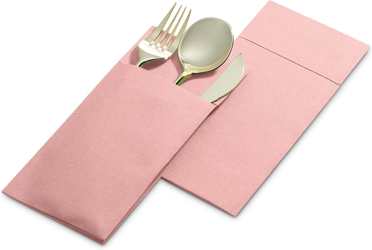 Linen-Feel Dinner Napkins With Flatware Pocket, 50-Count, Mellow Rose