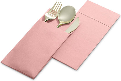 Linen-Feel Dinner Napkins With Flatware Pocket, 50-Count, Mellow Rose