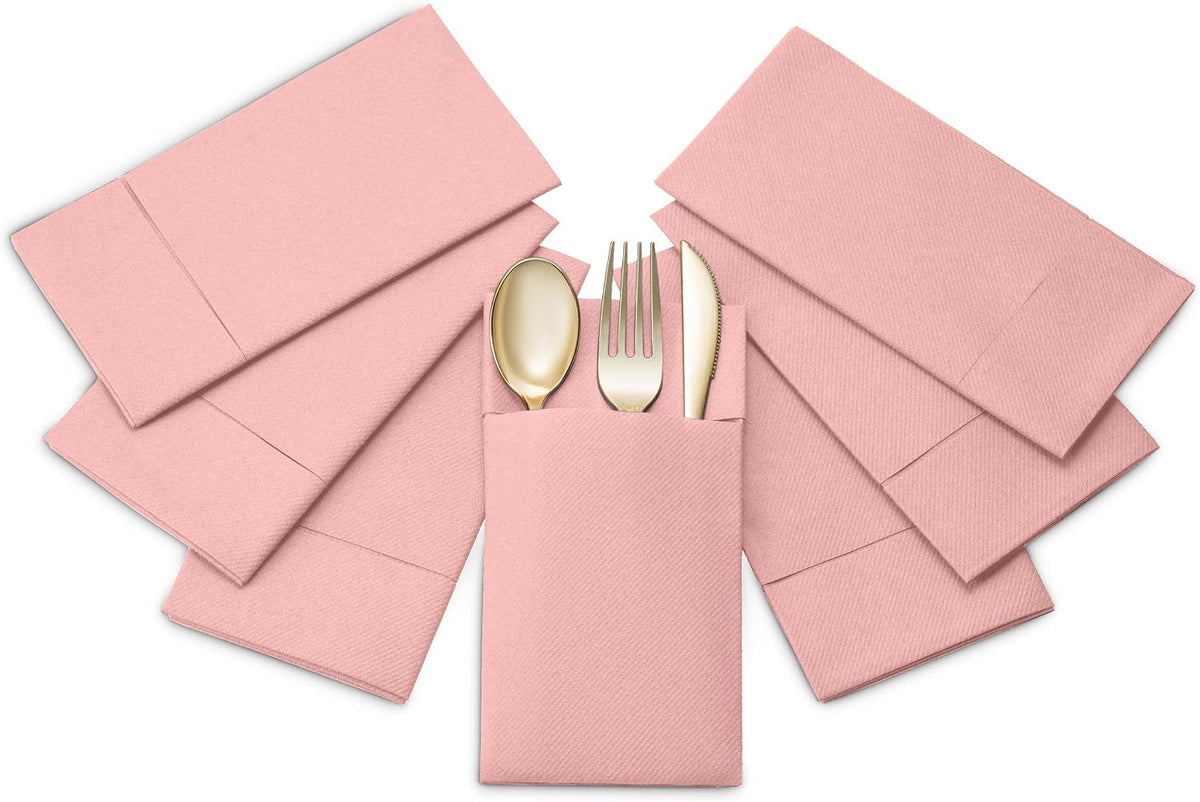 Linen-Feel Dinner Napkins With Flatware Pocket, 50-Count, Mellow Rose