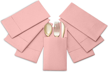 Linen-Feel Dinner Napkins With Flatware Pocket, 50-Count, Mellow Rose