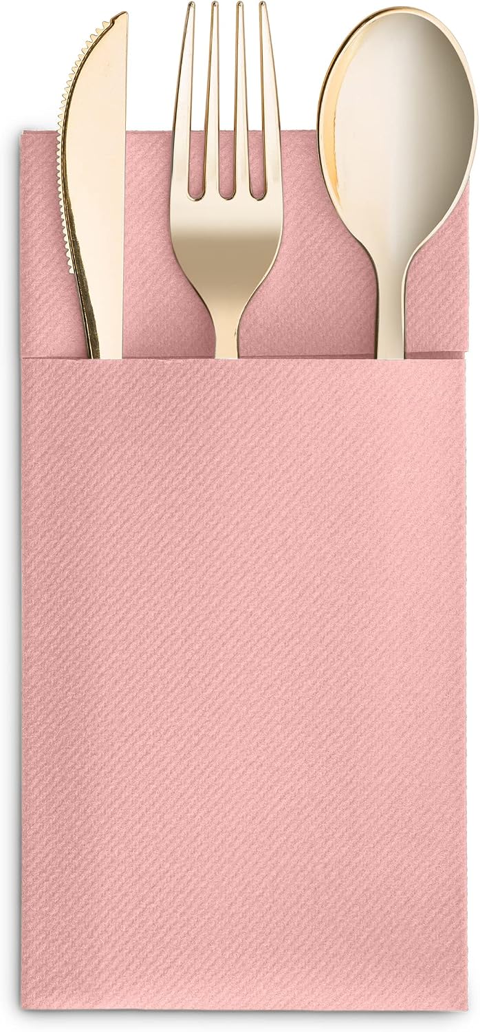 Linen-Feel Dinner Napkins With Flatware Pocket, 50-Count, Mellow Rose