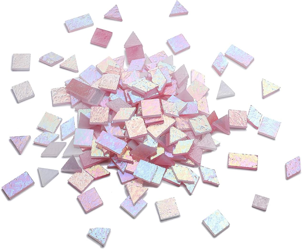 Lanyani Iridescent Stained Glass Mosaic Tiles for Art Craft, 200 Pieces, 4 Shapes Mixed,Opaque Pink