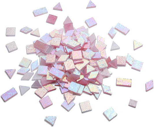 Lanyani Iridescent Stained Glass Mosaic Tiles for Art Craft, 200 Pieces, 4 Shapes Mixed,Opaque Pink