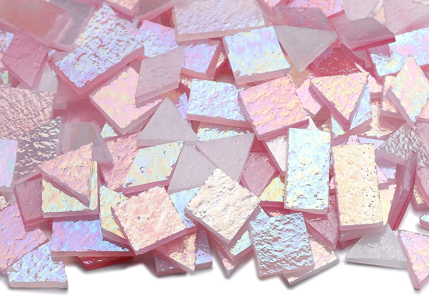 Lanyani Iridescent Stained Glass Mosaic Tiles for Art Craft, 200 Pieces, 4 Shapes Mixed,Opaque Pink