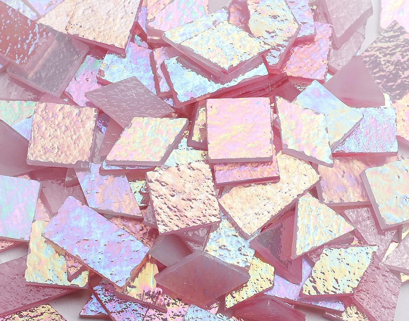 Lanyani Iridescent Stained Glass Mosaic Tiles for Art Craft, 200 Pieces, 4 Shapes Mixed,Opaque Pink