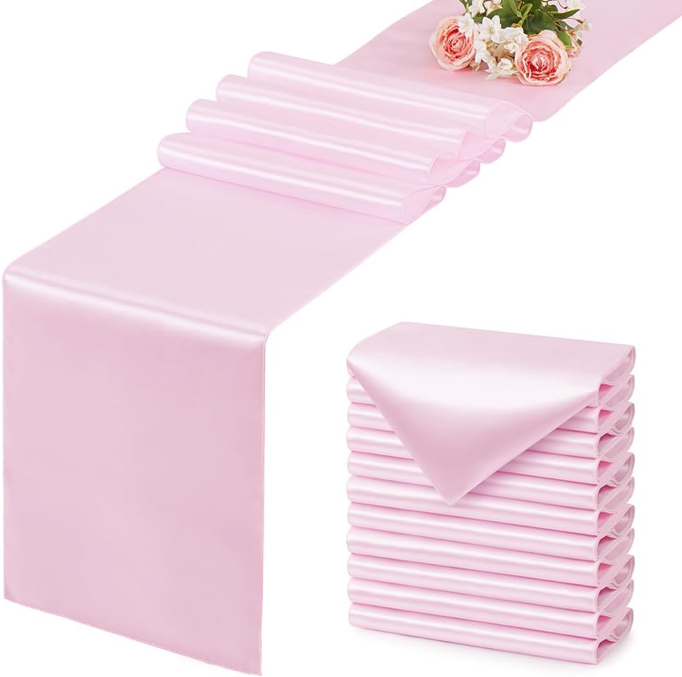 Light Pink Satin Table Runner, 12x108 Inches, 4 Pack