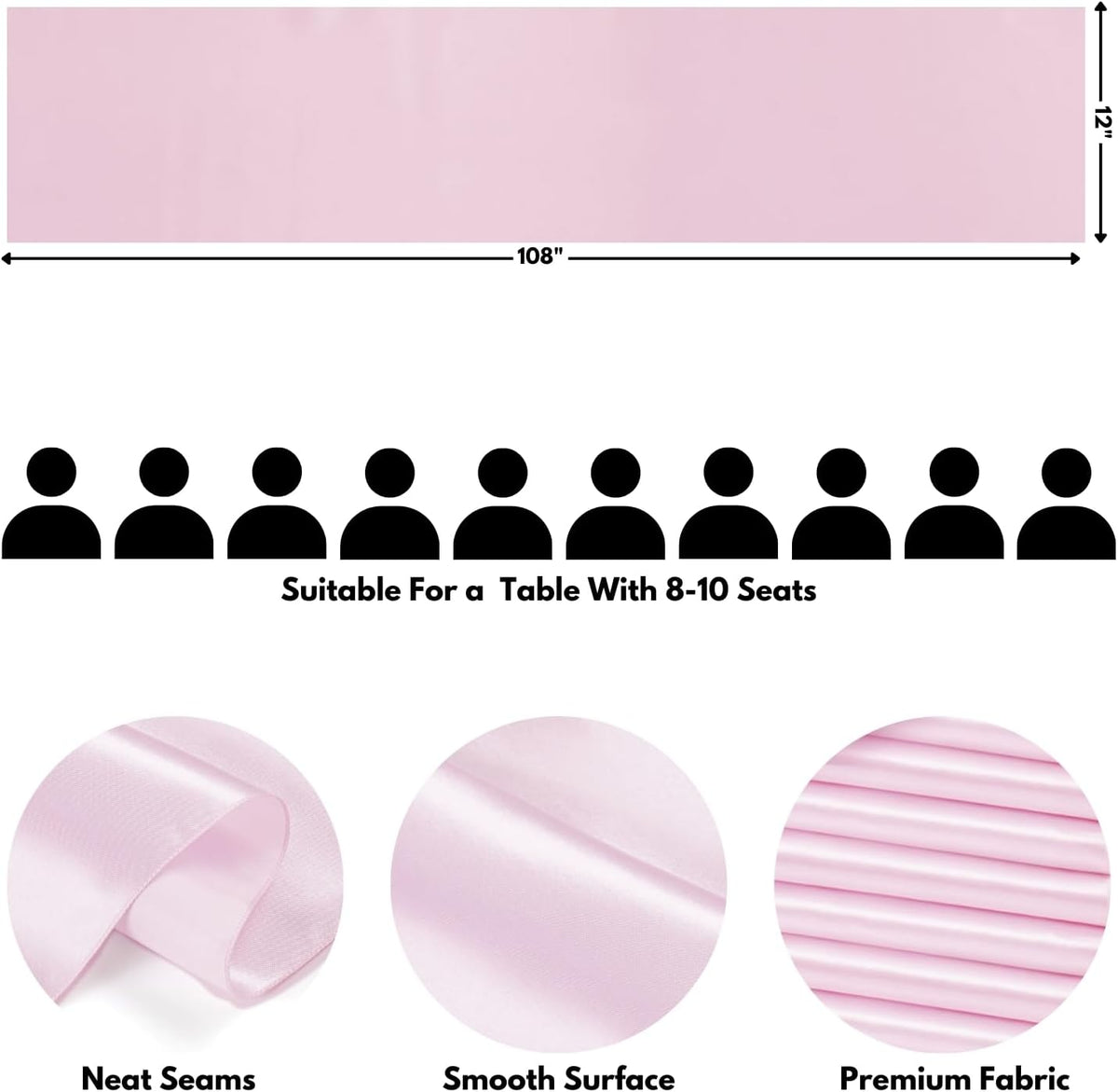 Light Pink Satin Table Runner, 12x108 Inches, 4 Pack