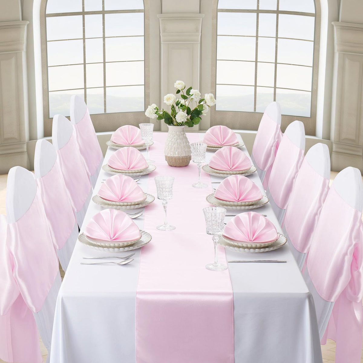 Light Pink Satin Table Runner, 12x108 Inches, 4 Pack