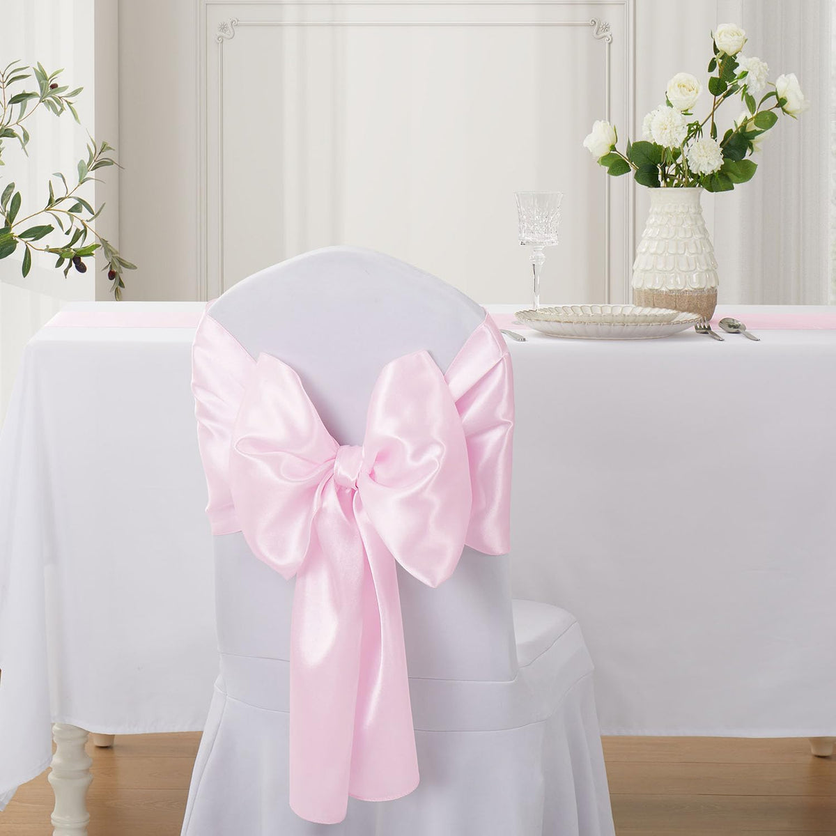 Light Pink Satin Table Runner, 12x108 Inches, 4 Pack