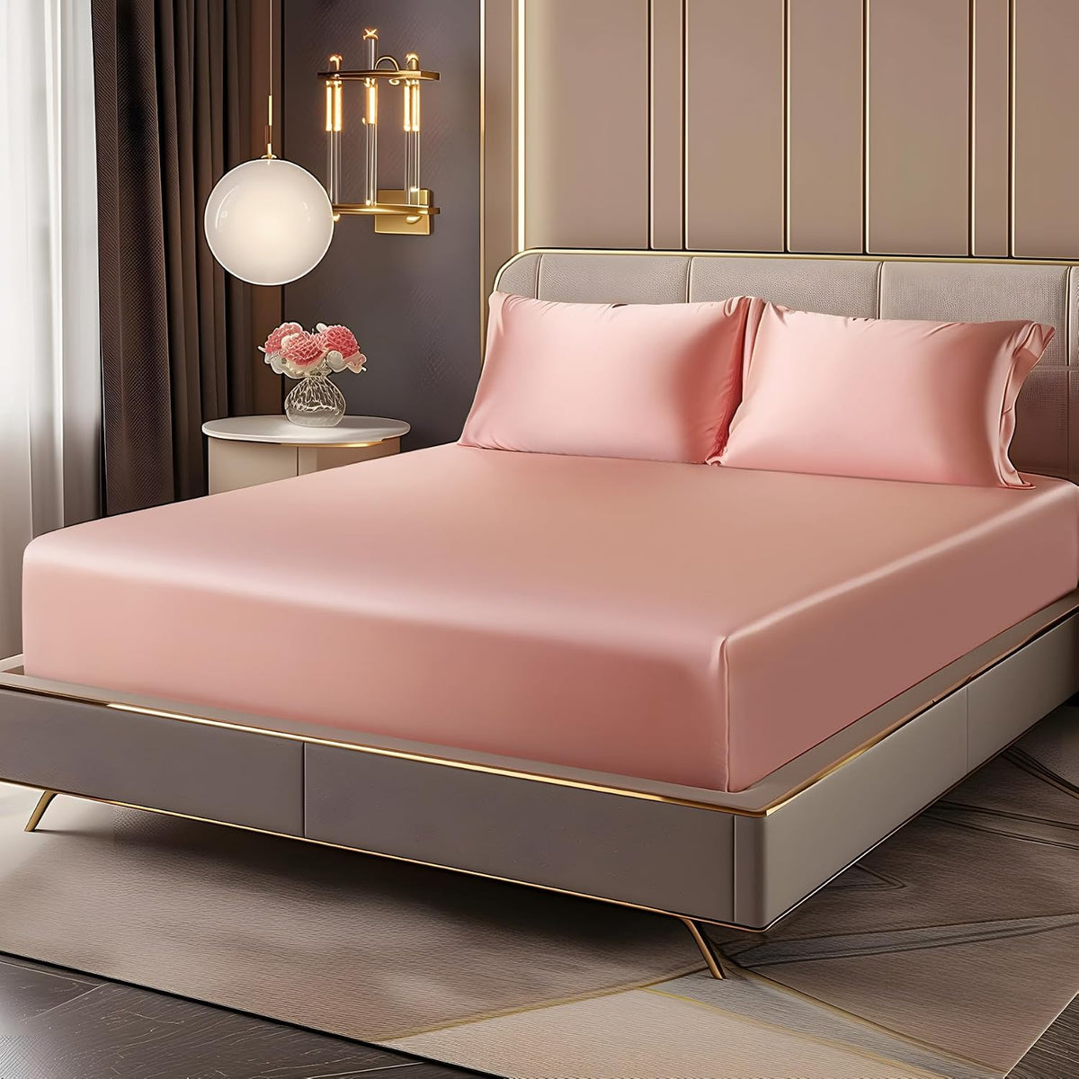 Satin Queen Fitted Sheet & Pillowcases Set, Rose Pink, 3 Pieces