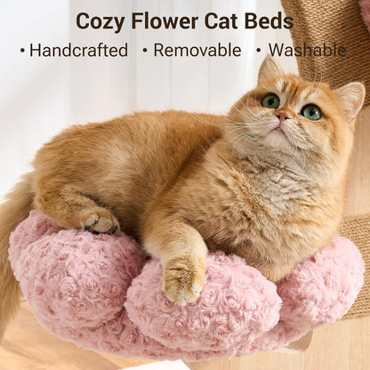 Aesthetic Flower Cat Tree Tower with Scratching Post for Indoor Cats, 37" Modern Cat Tree with Wood Sculpted Branch, Flower Cat Beds, Scratching Board & Interactive Squeaky Toy, Sakura Pink