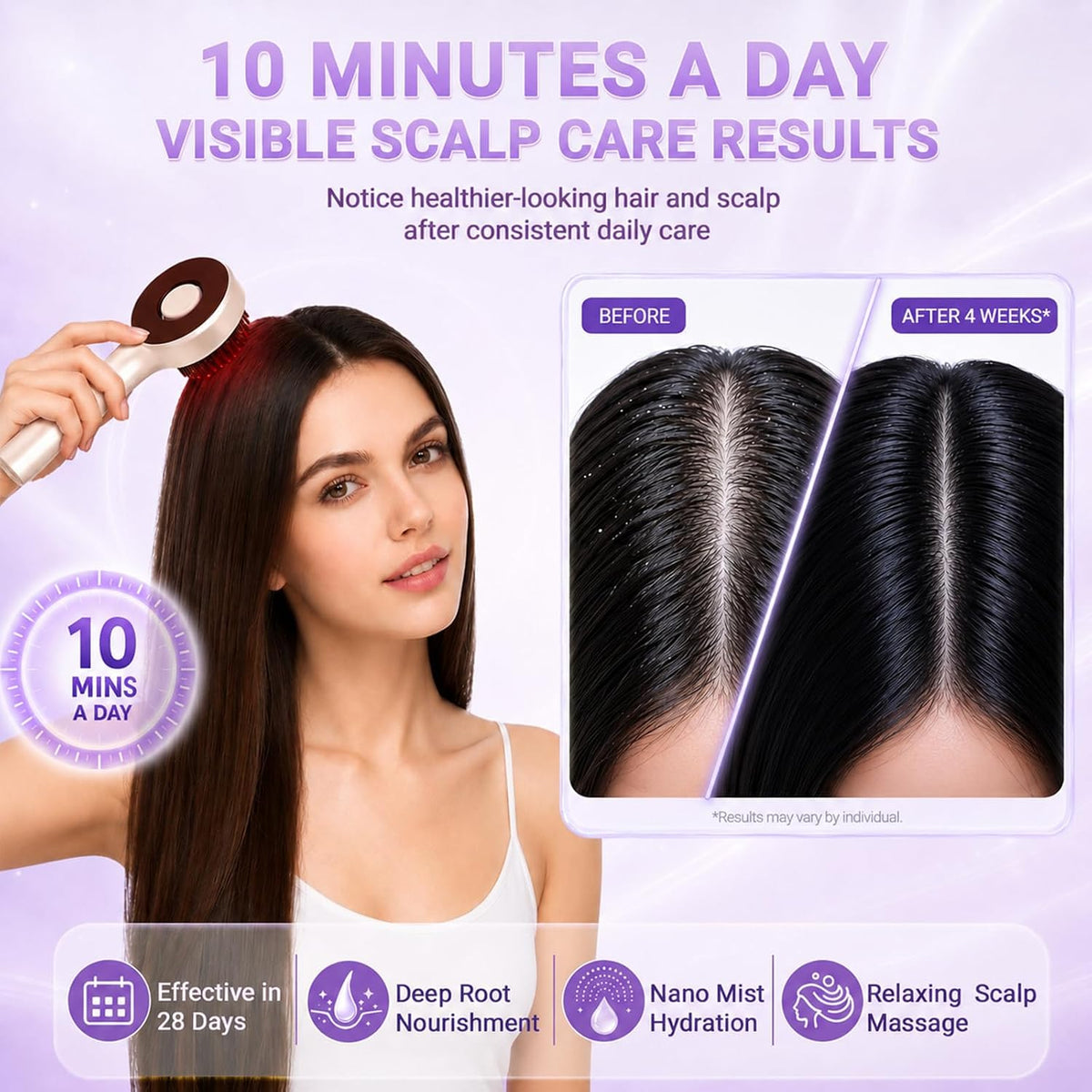 Scalp Massager, 3-in-1 Hair Oil Applicator with Nano Mist, IPX7 Waterproof Scalp Oil Applicator, Portable Head Massager Scalp Brush for Home & Travel (Pink)